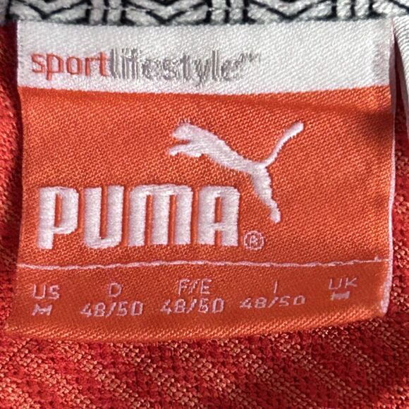 PUMA Polo Shirt Mens Medium Orange Stripes Cool Cell Golf Sport Lifestyle - Picture 2 of 16